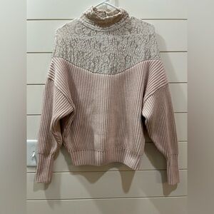 Zara Pink Cable Knit & Lace Sweater Size M